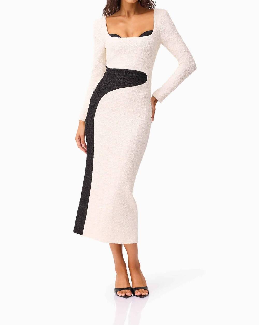 NEW ELLIATT paloma long sleeve midi dress in black and white